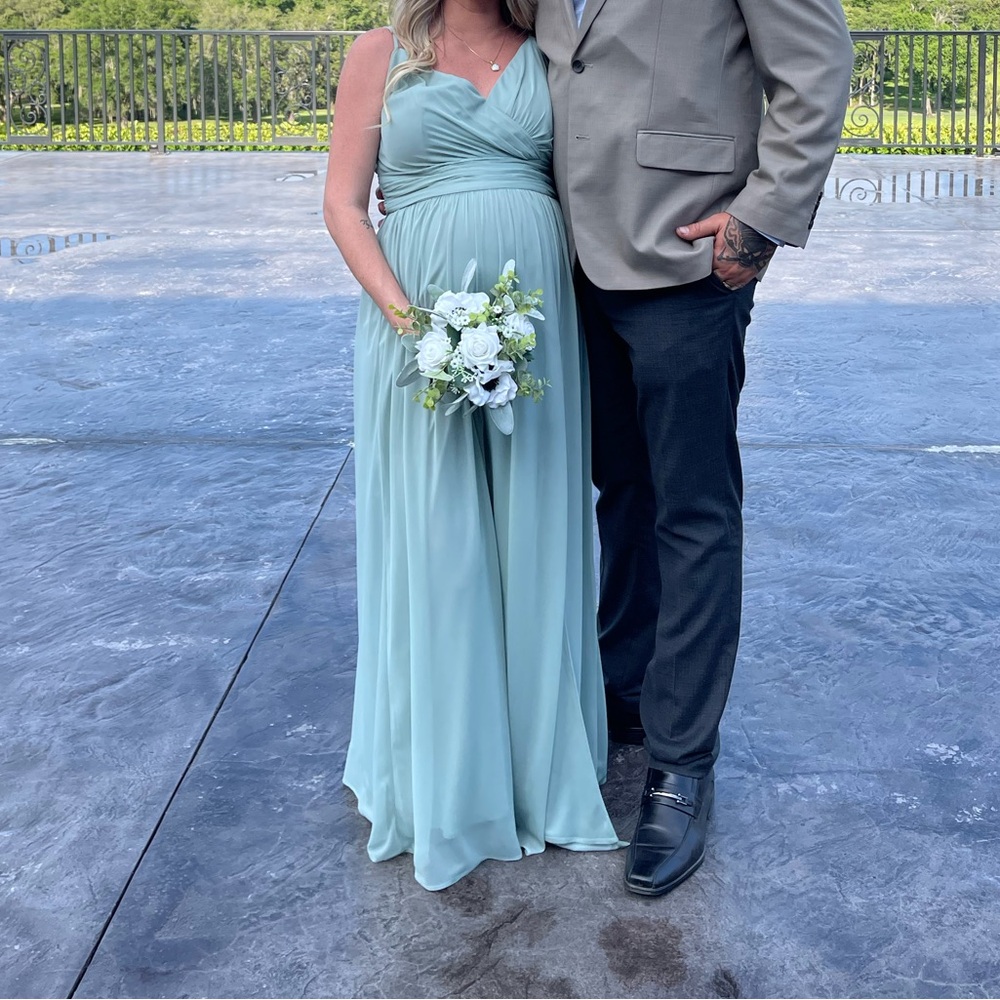 David’s Bridal sage green bridesmaids dress